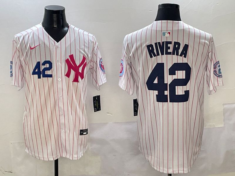 Men New York Yankees #42 Rivera White Stripe Jointly Name Nike 2025 MLB Jersey style 3->new york yankees->MLB Jersey